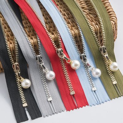 Zipper de metal de latão com deslizador de pérola # 5
