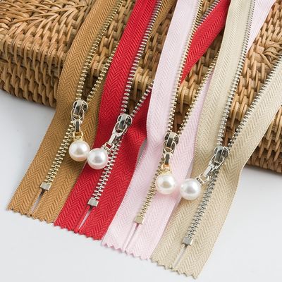 Zipper de metal de latão com deslizador de pérola # 5