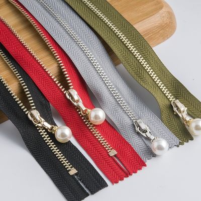 Zipper de metal de latão com deslizador de pérola # 5