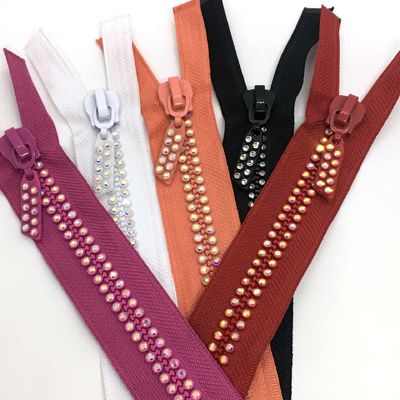 #5 #10 Auto-Lock Rhinestone Metal Zipper Open End Em Vermelho